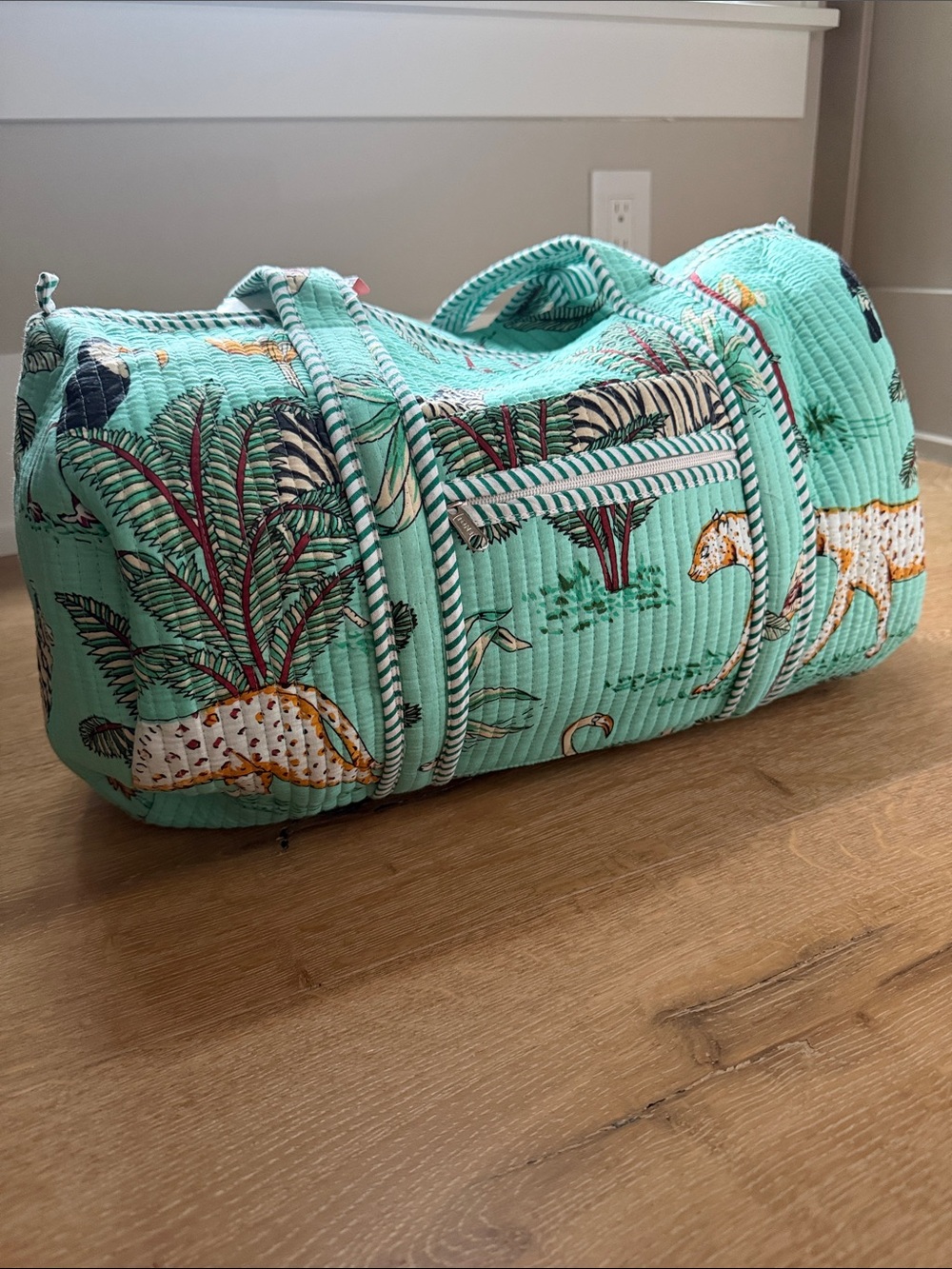 Quilted Mint Tropical Print Travel Duffel Bag